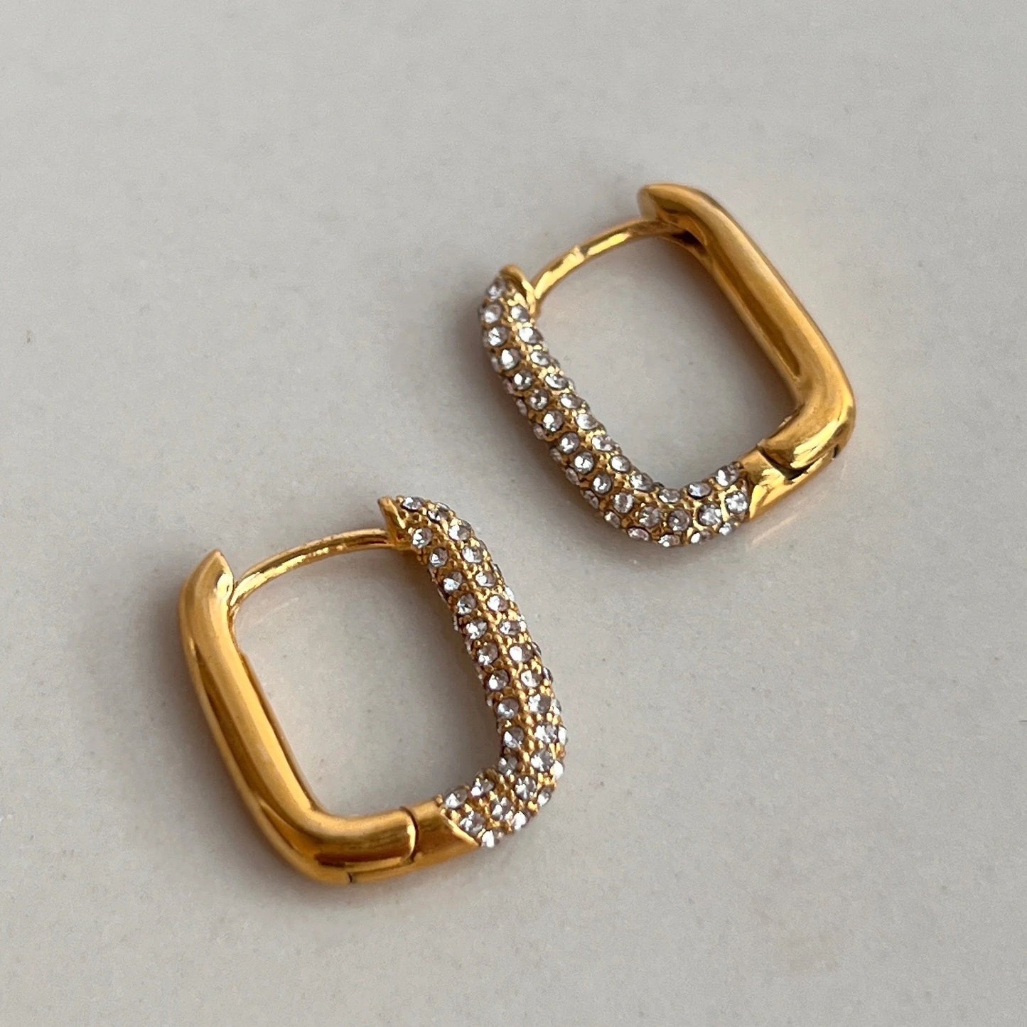 18k Gold Plated Rectangular Rhinestone Hoops