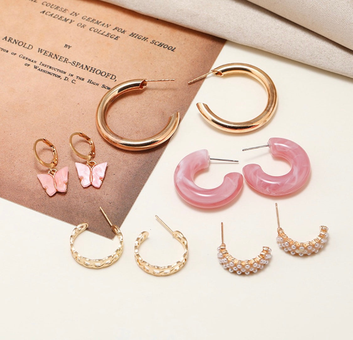 Pink Resin Earrings Set