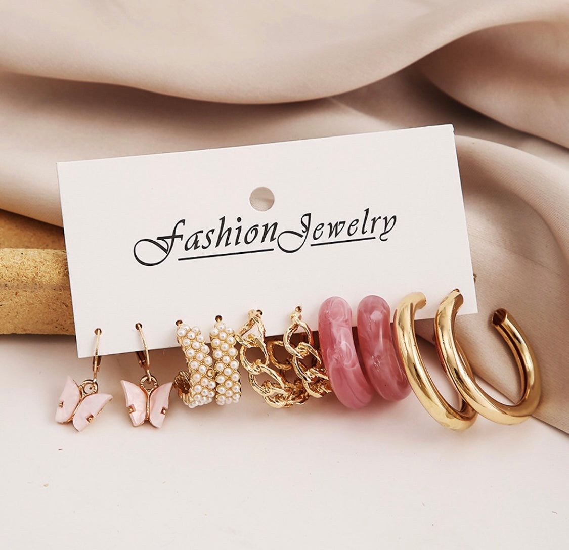Pink Resin Earrings Set