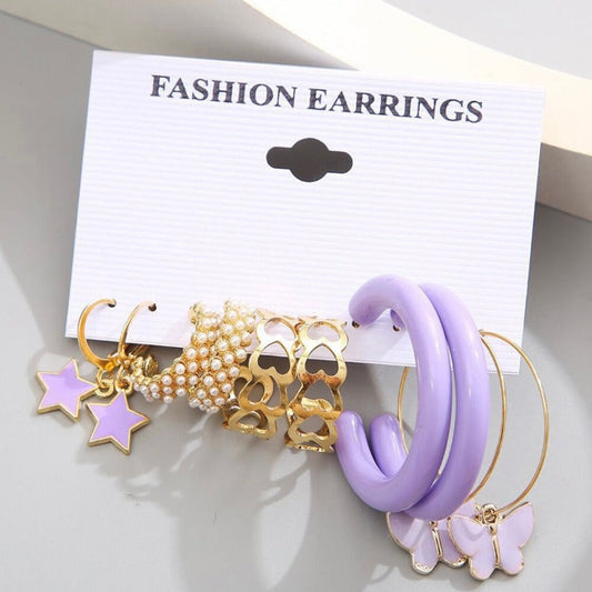 Purple Butterfly Earrings Set