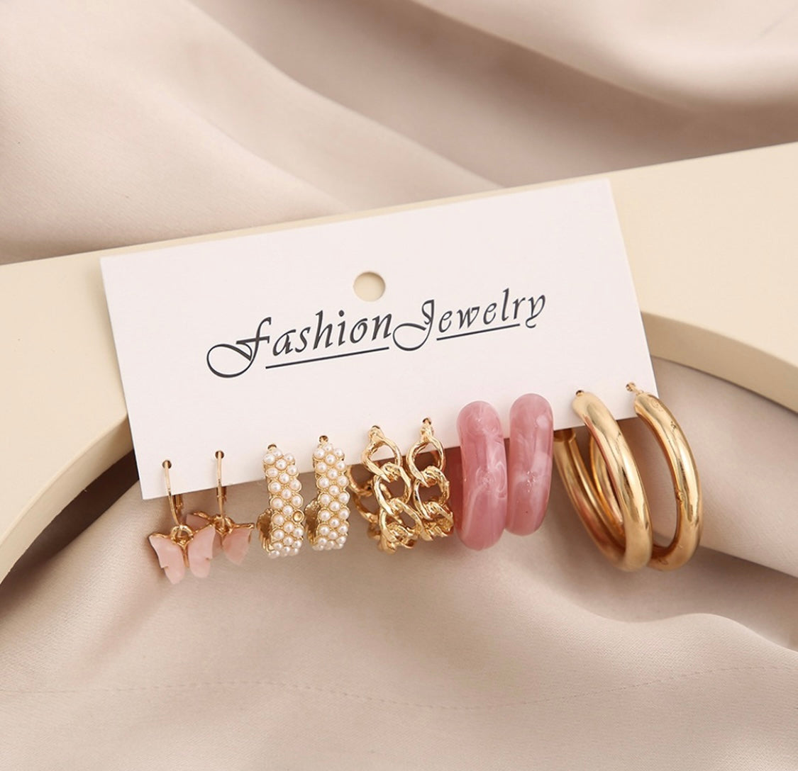 Pink Resin Earrings Set